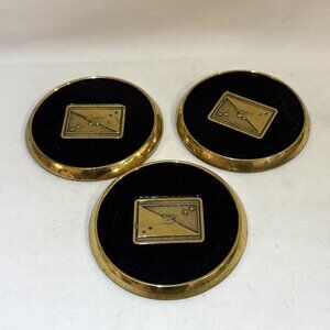 VTG BTS Group Drink Coasters Brass Set of 3 USA American Eagle and Stars